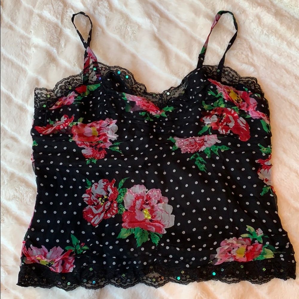 ECI | black floral polka dot tank top